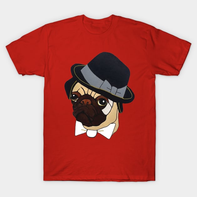 Pug with a Red Homburg T-Shirt by smartartdesigns